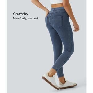 Halara Flex Stretch High Waisted Denim Casual Leggings 7/8 Length Blue XS